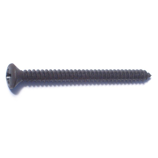 Midwest Fastener Sheet Metal Screw, #8 x 2 in, Black Steel Oval Head Phillips Drive, 12 PK 79488